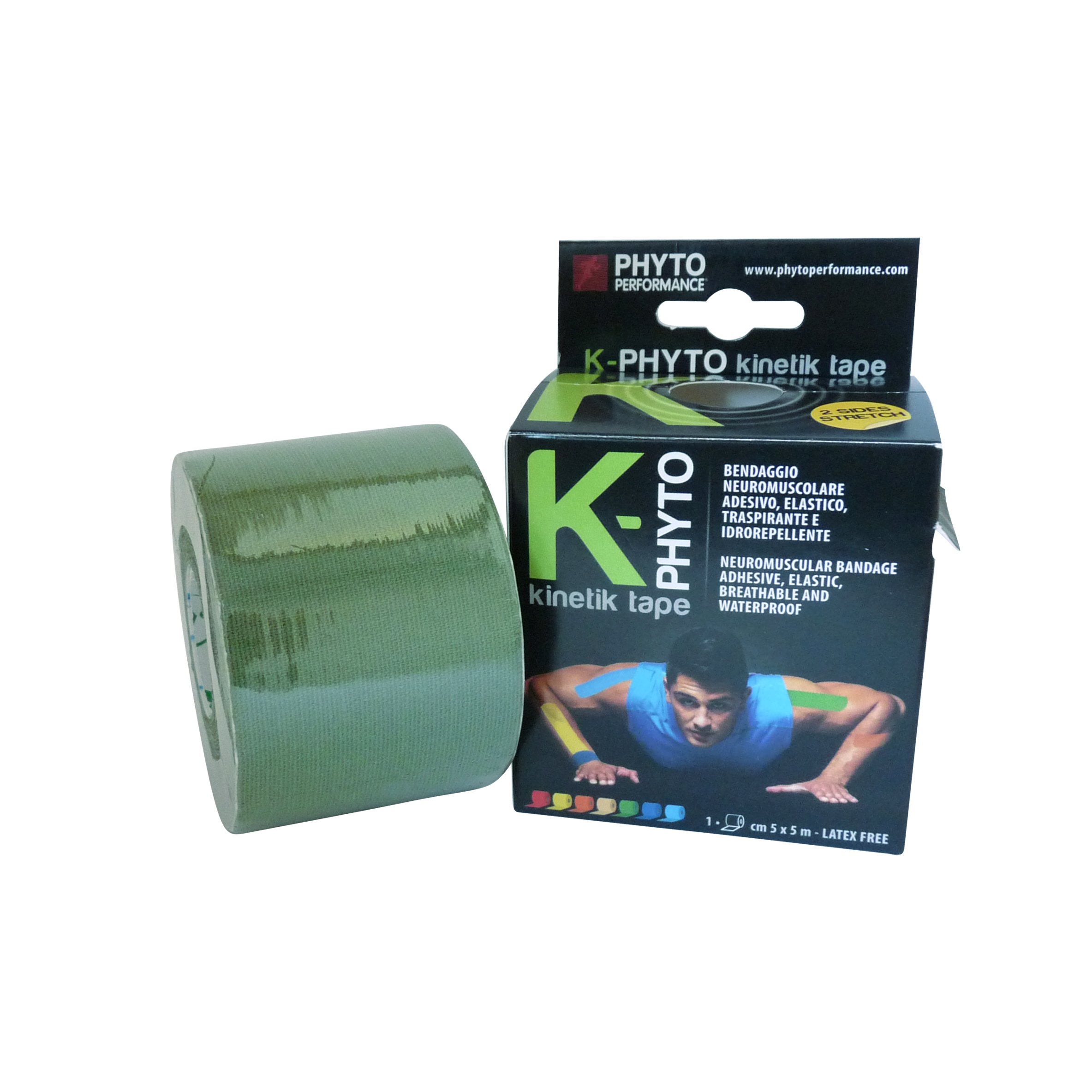 Kinetik Tape K-Phyto 2 Sides Stretch 5cmx5m σε Πράσινο Χρώμα REF:K-PH/AST/VER Latex Free PhytoPerformance