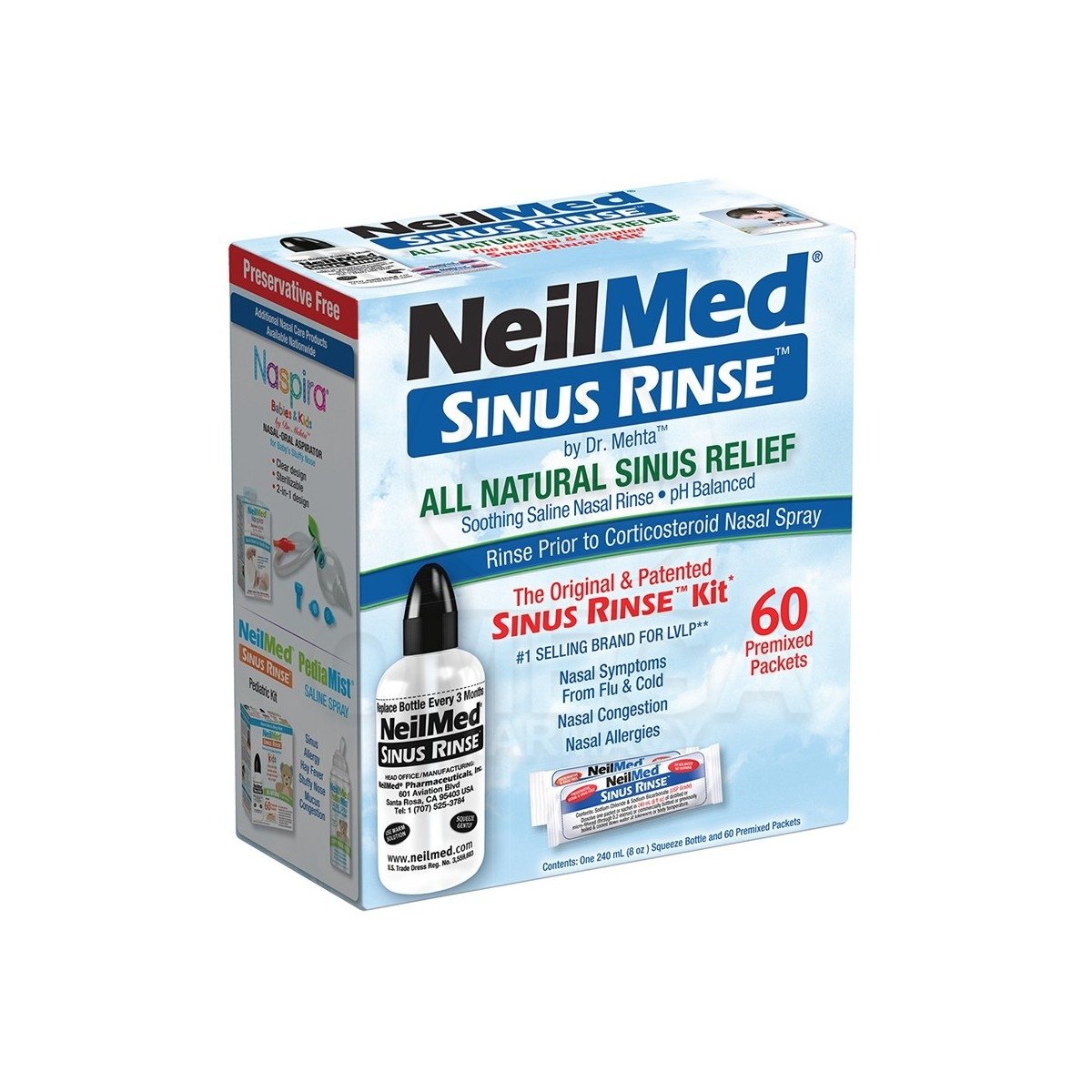 NeilMed The Original Sinus Rinse Kit Σύστημα Ρινικών Πλύσεων για Ενήλικες + 60 φακελάκια  (Κ.Π)