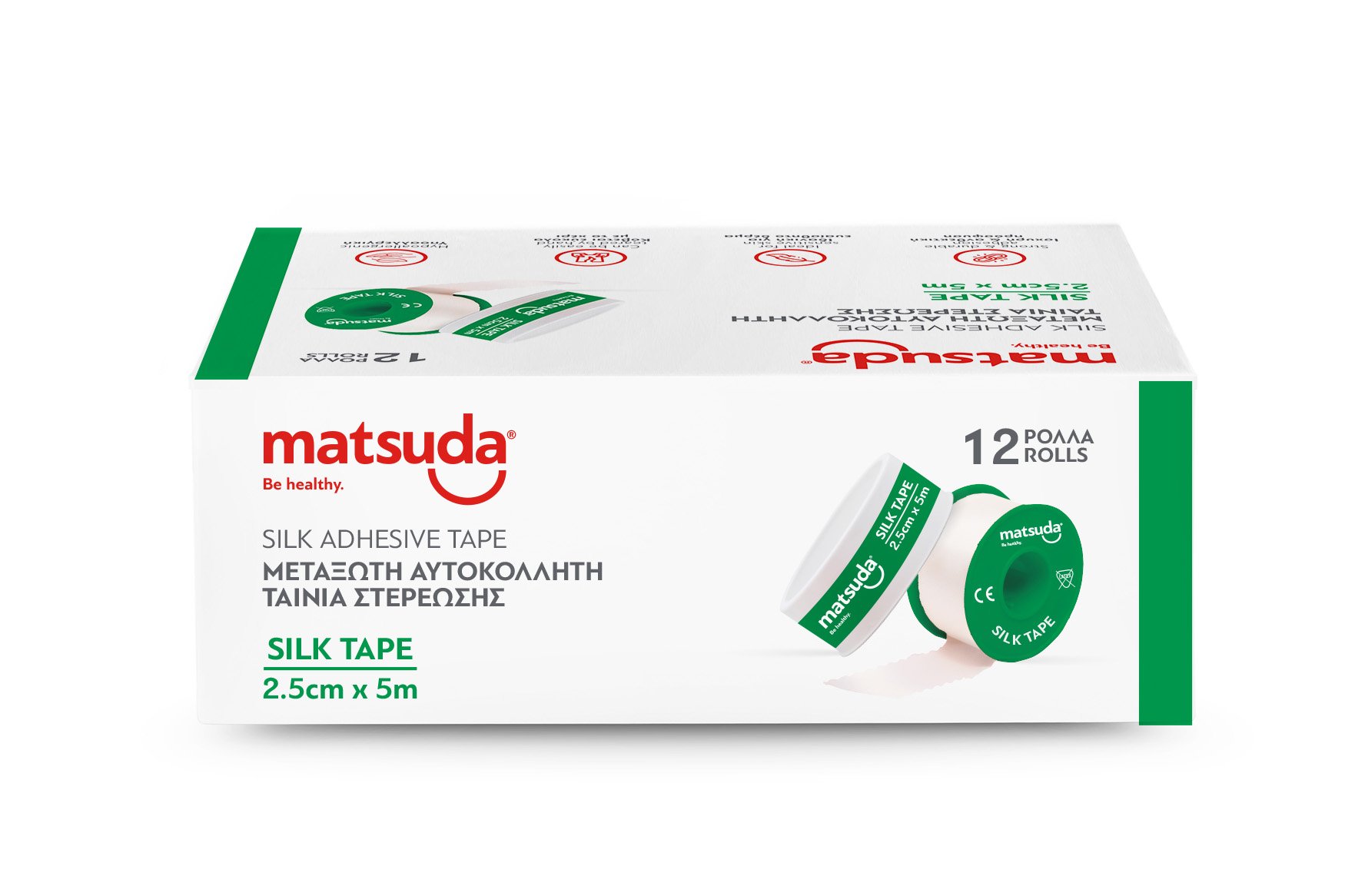 Αυτοκόλλητη Ταινία Μεταξωτή 2,5cmx5m Silktape Matsuda (12ρολ./κουτί)