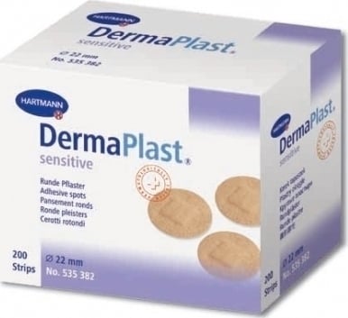 Dermaplast Sensitive Spot Αυτοκόλλητα Επιθέματα Μικροτραυμάτων σε Στρογγυλό Σχήμα με Διάμετρο 22mm 200τμχ REF:535382 Hartmann