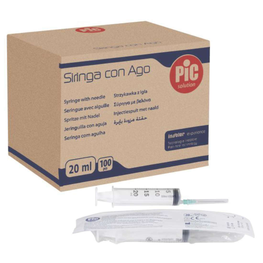 Pic Syringes 20ml 21Gx1 1/2'' Ecc. 100pcs