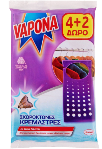 Σκοροκτόνα Vapona για Κρεμάστρες Strips Λεβάντας (4+2τμχ)