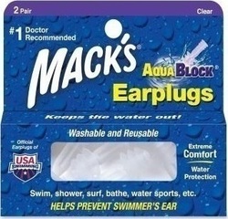 Macks America Aqua-Block 2 pairs of earplugs in plastic case