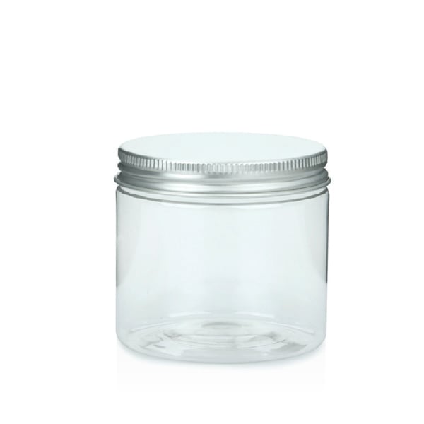 Transparent PET jar with aluminium stopper 200ml