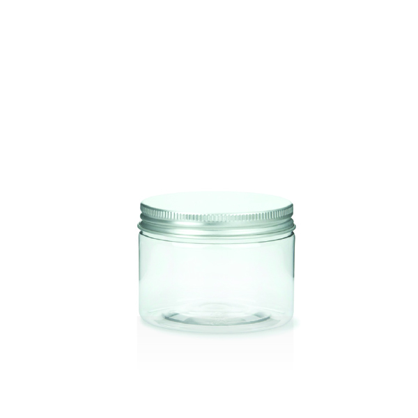 Transparent PET jar with aluminium stopper 100ml