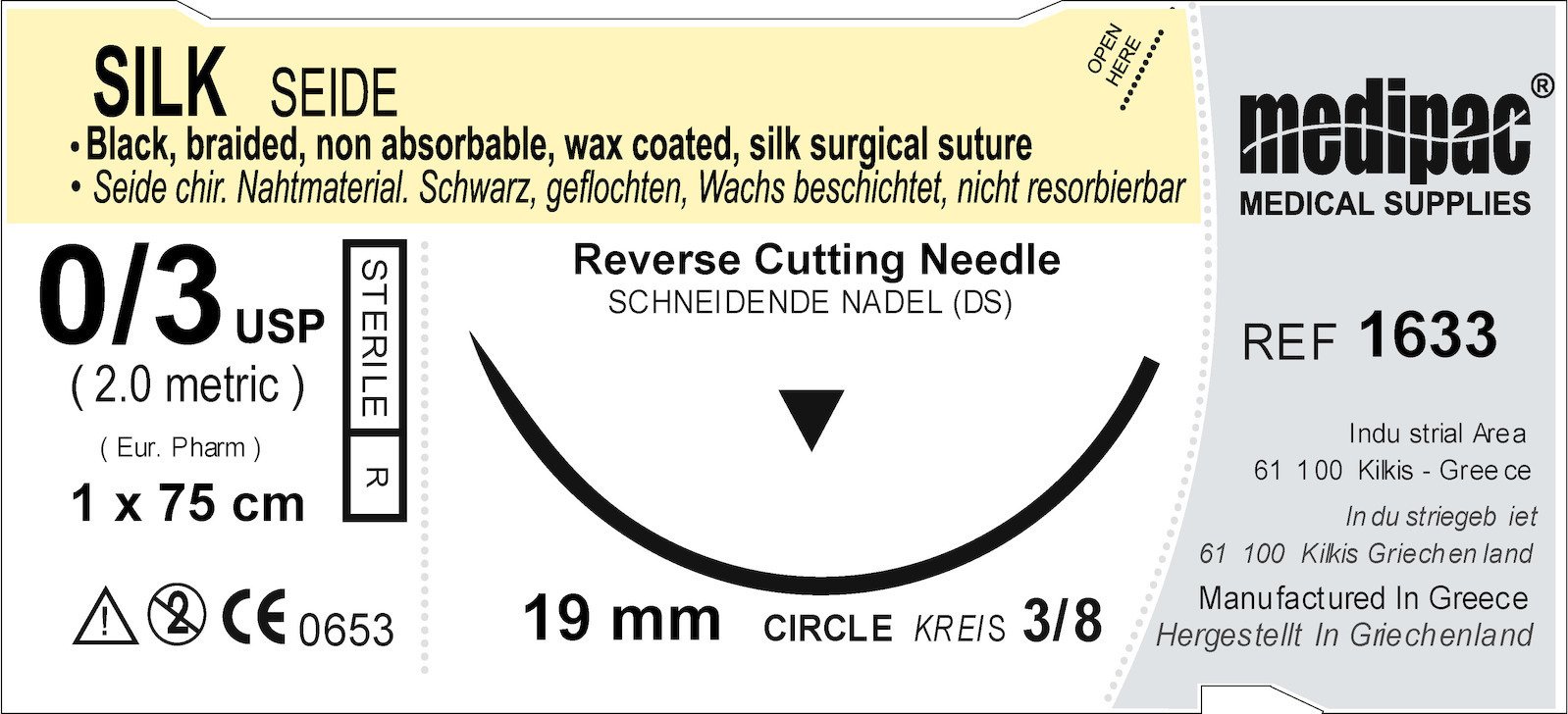 Silk stitches with needle No 3/0 1633
