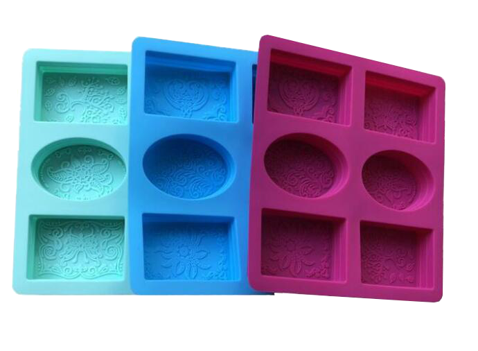 Καλούπι Σιλικόνης Για Σαπούνι, Σχήμα Οβάλ Και Ορθογώνιο, Σχέδια Με Μοτίβα 6 Θέσεων Ροζ 218x198x25mm