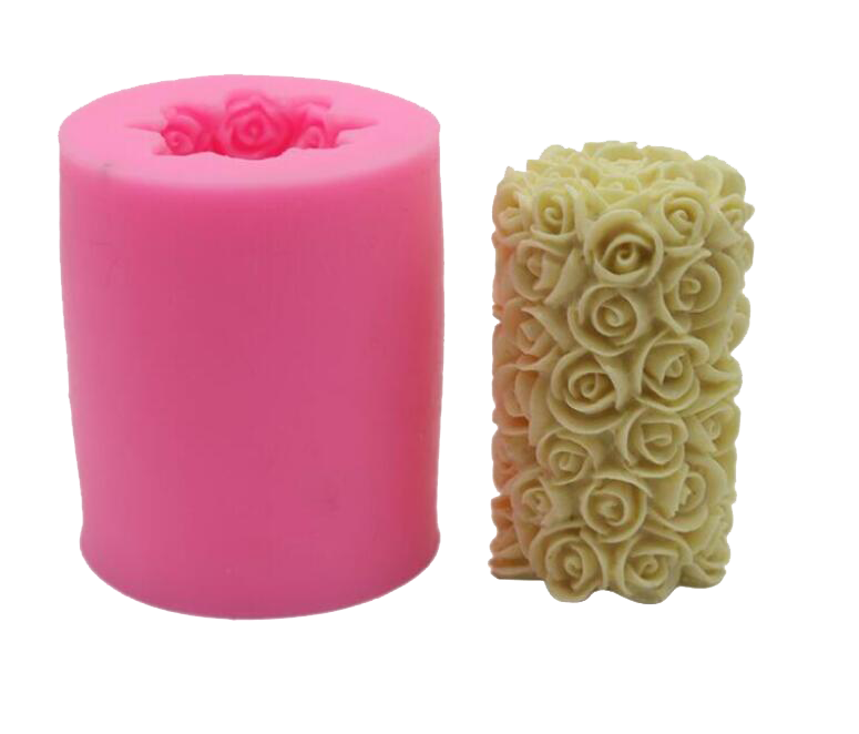 Καλούπι Σιλικόνης Για Κερί, 3D Σχήμα Κυλινδρικό Με Τριαντάφυλλα 8x6.5cm