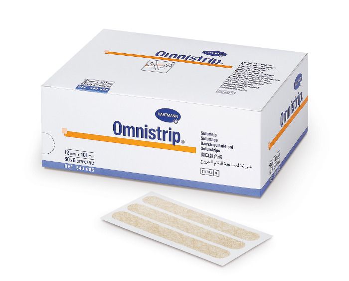 Omnistrip Self-adhesive Trauma Tape 25x127mm Packed in 50 envelopes of 4pcs (200 strips) REF:540686 Hartmann