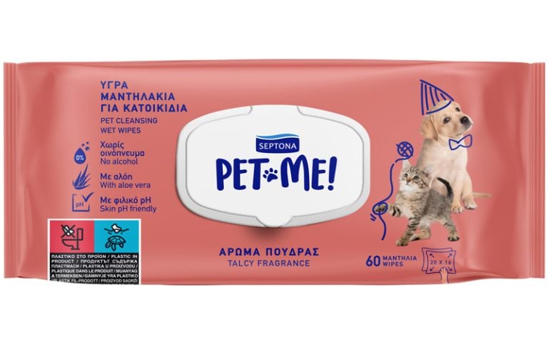 Septona Pet-Me Υγρά Μαντηλάκια με Άρωμα Πούδρας 60τμχ