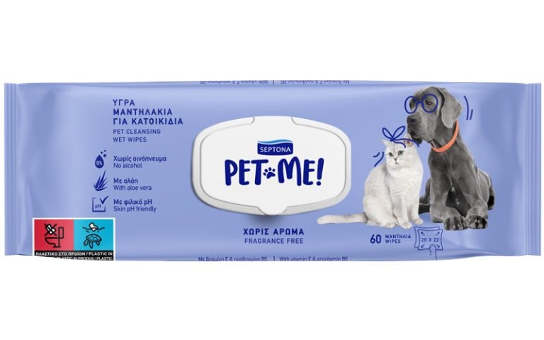 Septona Pet-Me Υγρά Μαντηλάκια Χωρίς Άρωμα 60τμχ
