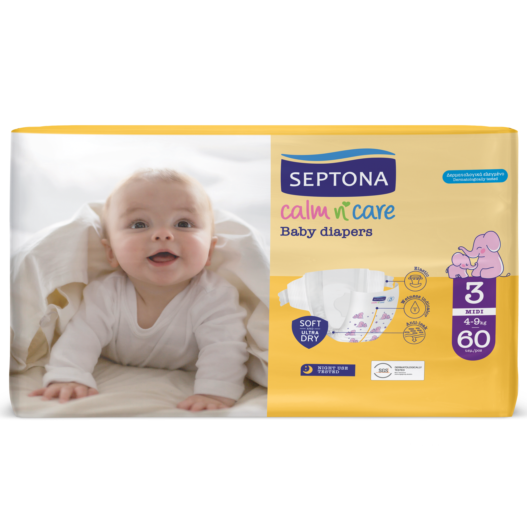 Septona Calm N' Care Baby Diapers Midi No3 (4-9kg) 60τμχ