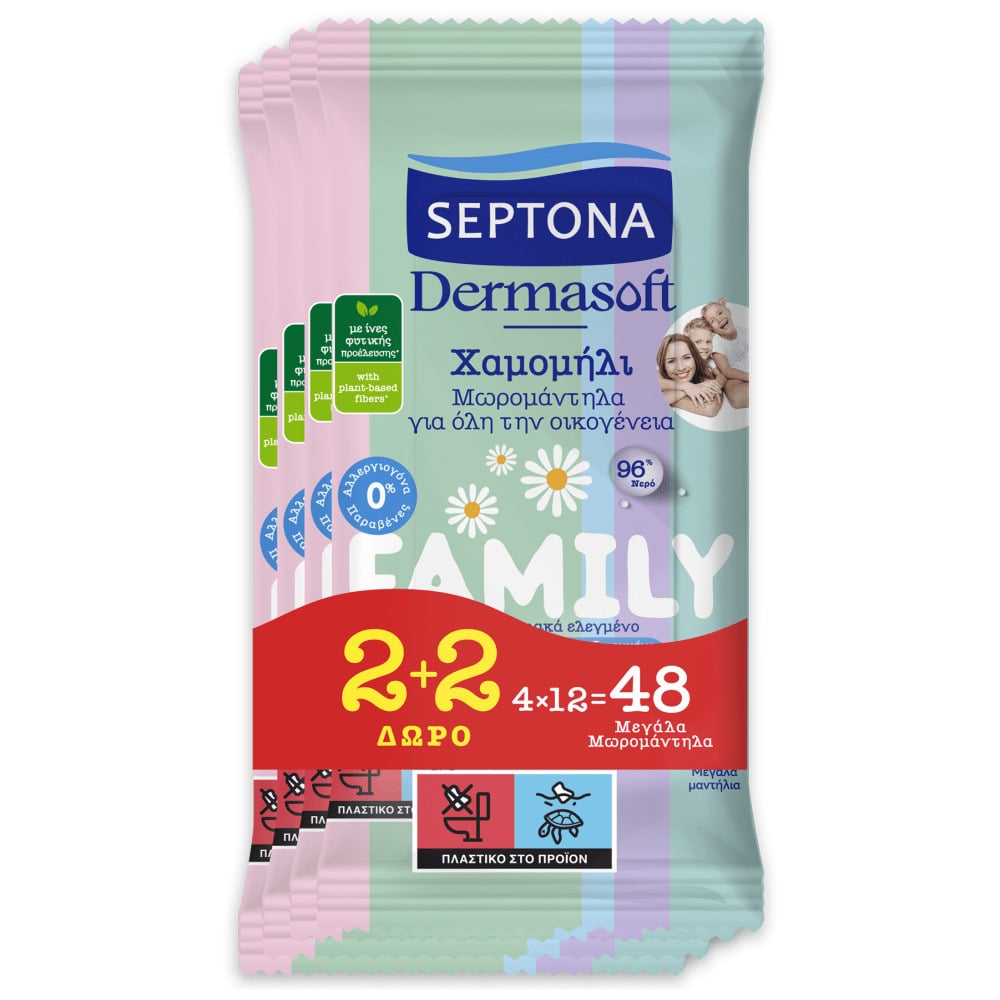 Septona Μωρομάντηλα Dermasoft Family 4χ12τμχ (2+2 Δώρο)
