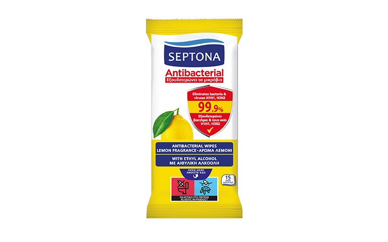 Septona Δροσομάντηλα Antibacterial Λεμόνι 15τμχ