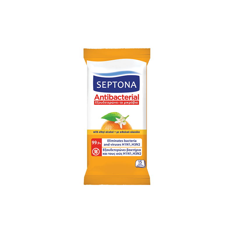 Septona Δροσομάντηλα Antibacterial Πορτοκαλί 15τμχ