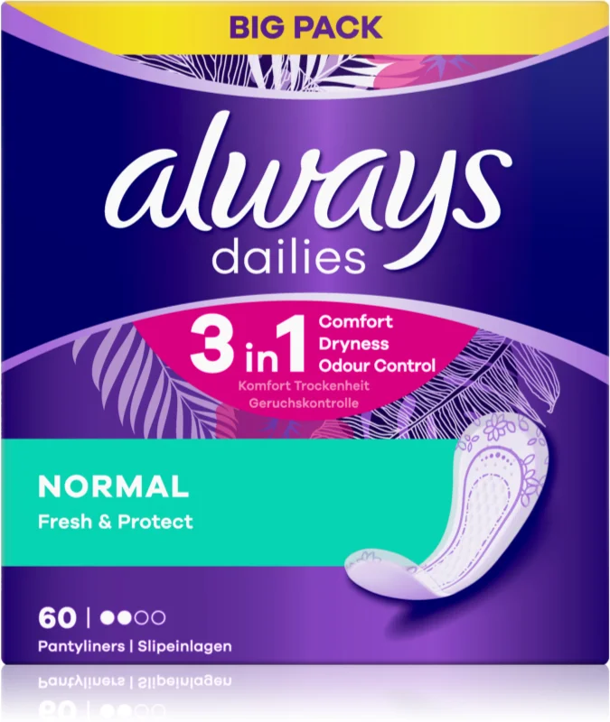Always Dailies Σερβιετάκια Fresh & Protect Normal 60τμχ (40 + 20 Δώρο) / Big Pack