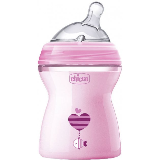 Chicco Μπιμπερό Πλαστικό ΘΣ 2+ Μέτρια Ροή 250ml 80825-11/81323-10 Ροζ Natural Feeling