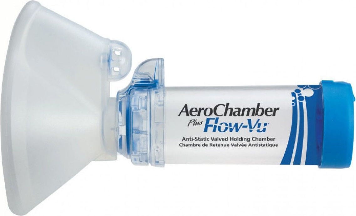 Μάσκα Εισπνοής Φαρμάκων Aerochamber Plus με Άυλο Barcode για Άτομα>5ετών Μπλε Χρώμα με Επιστόμιο