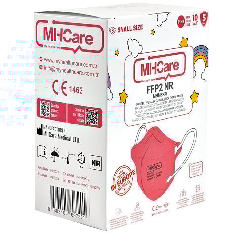 Children's Mask FFP2 MHCare Dark Red Without Valve Disposable 10pcs