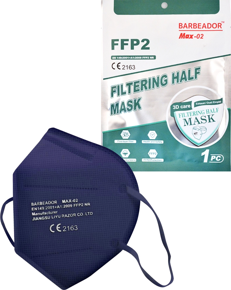 Μάσκα Ενηλίκων FFP2 NR Barbeador - Μπλε Σκούρο Χωρίς Βαλβίδα Μιας Χρήσης 20τμχ Ref:B557