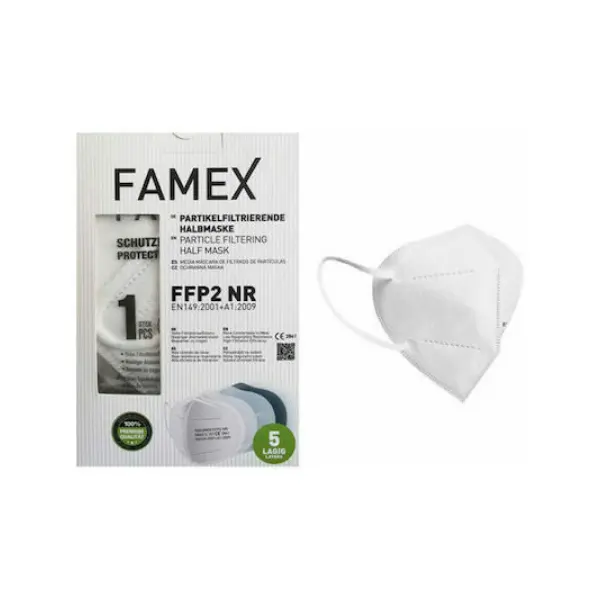 FFP2 Famex Children's Mask - White With Hearts Without Valve Disposable 10pcs