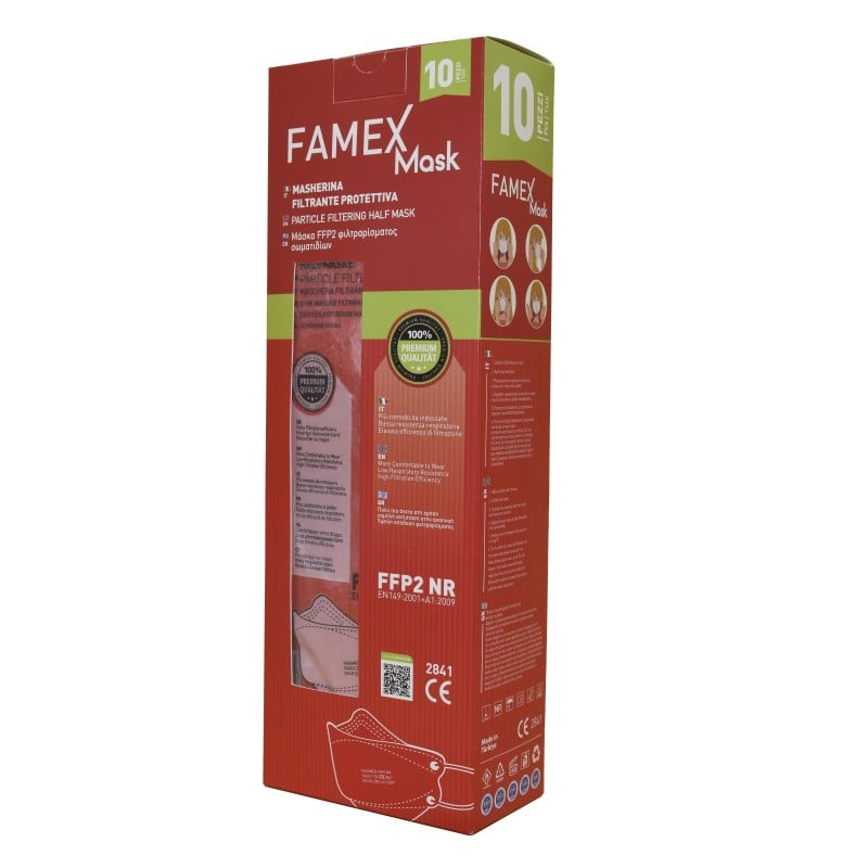 Μάσκα Ενηλίκων FFP2 NR Famex Flat Fold Κόκκινη Χωρίς Βαλβίδα Μιας Χρήσης 10τμχ