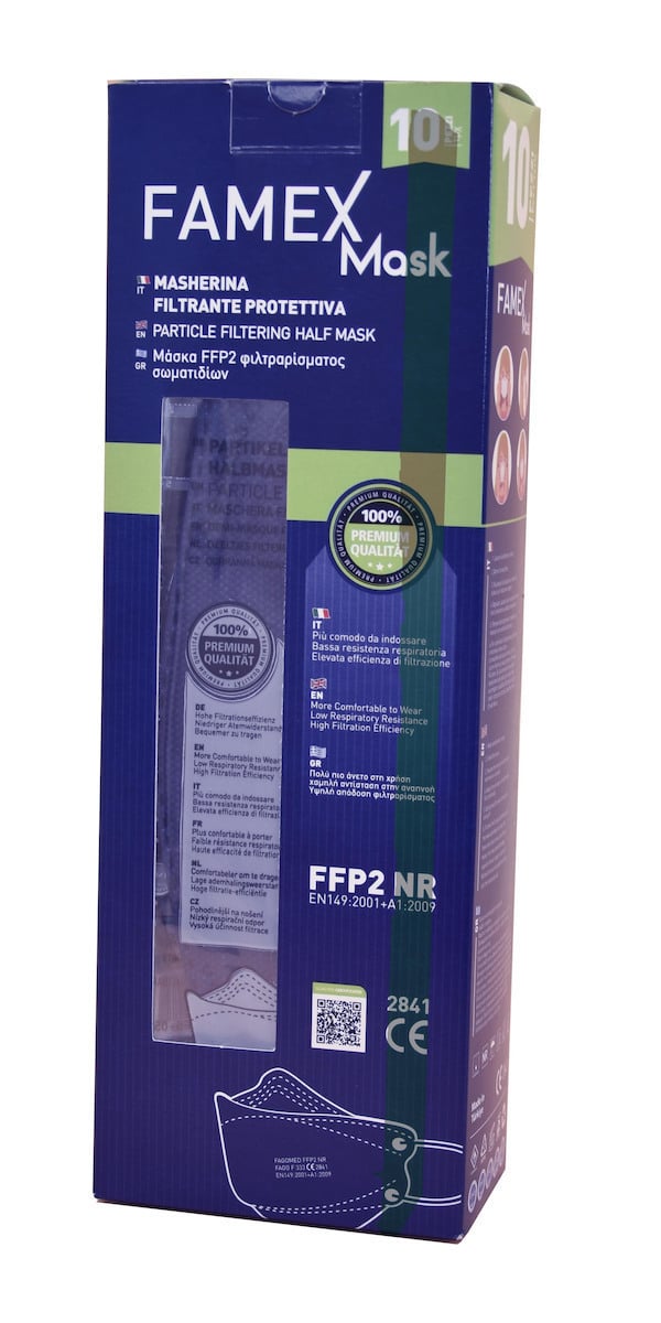 Μάσκα Ενηλίκων FFP2 NR Famex Flat Fold Μπλε Χωρίς Βαλβίδα Μιας Χρήσης 10τμχ