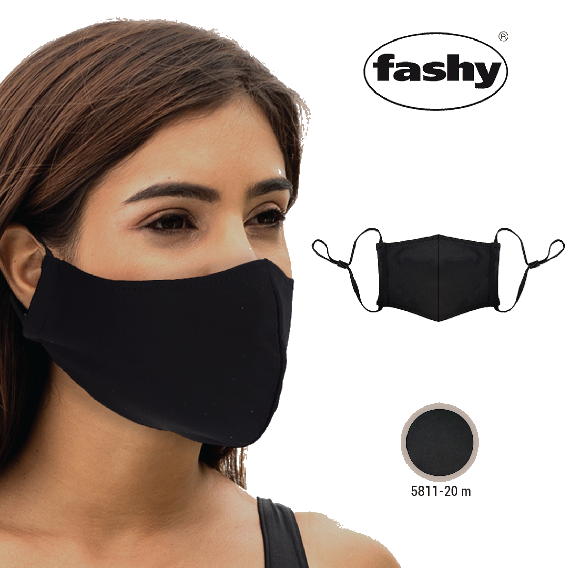 Μάσκα Υφασμάτινη Ενηλίκων Μαύρη Fashy με Ρυθμιζόμενα Λάστιχα 1τμχ Πλενόμενη Πολλαπλών Χρήσεων