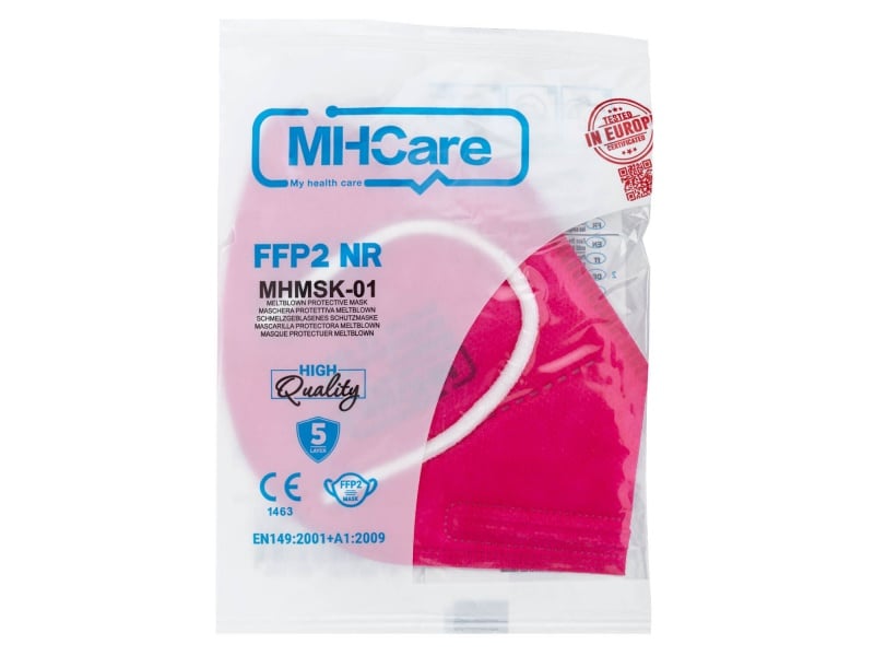 Adult Mask FFP2 NR MHCare Adult Mask FFP2 NR MHCare Fuchsia Without Valve Disposable 20pcs