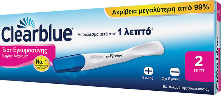 Clearblue τεστ εγκυμοσύνης για γρήγορη ανίχνευση 2τμχ P&amp;G