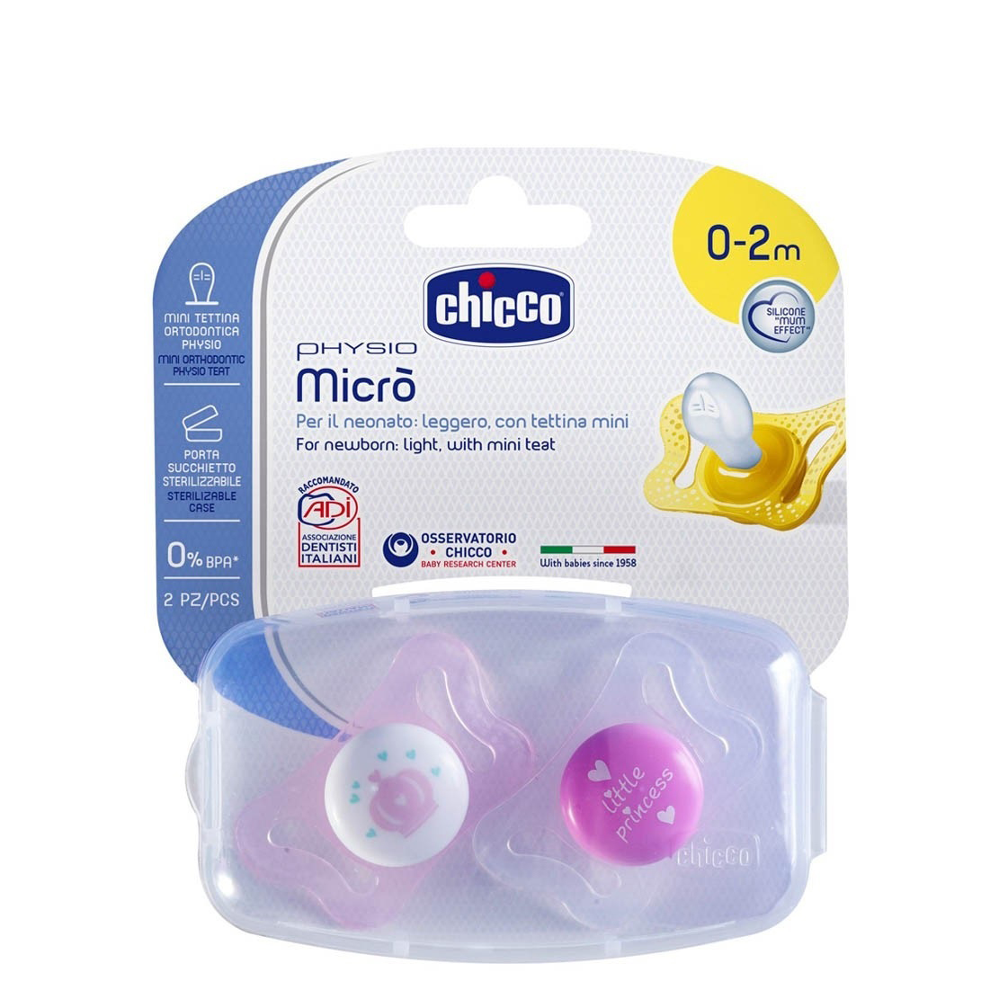 Chicco Πιπίλα για Κορίτσια 0-2m+ 2τμχ. 75121-11 Physio Micro