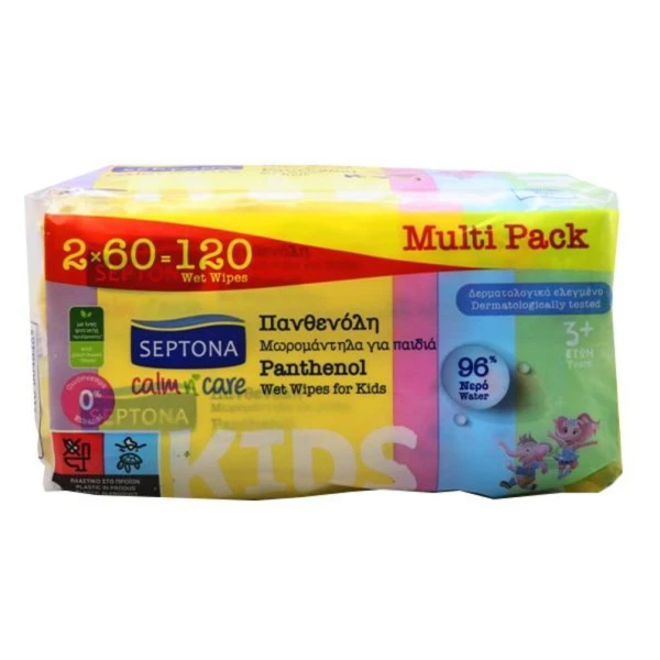 Septona Μωρομάντηλα Calm N' Care Kids Panthenol 2x60τμχ Multipack